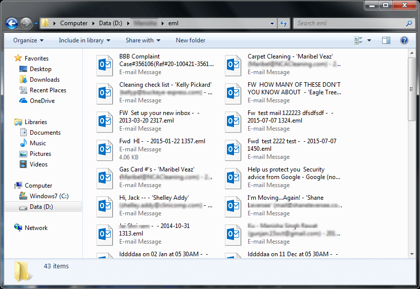 all EML files will be displayed