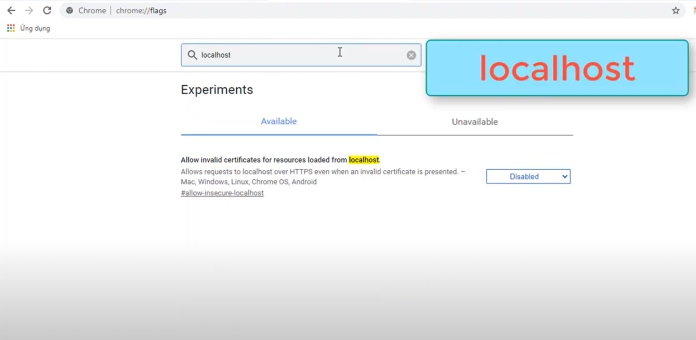 Nhập localhost => Chọn Enter trên thanh tìm kiếm