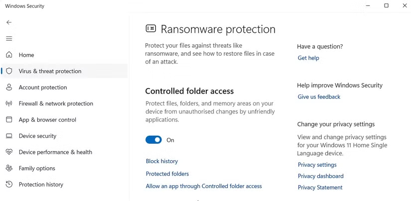 Configuring controlled folder access