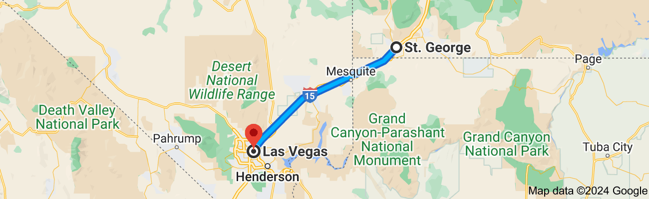 A Google image showing the route from St. George to Las Vegas