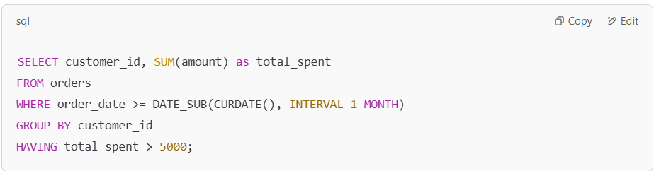  SQL query for high-value purchases.