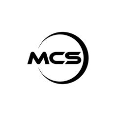 This may contain: the mcs logo is shown in black and white, with an oval shaped design