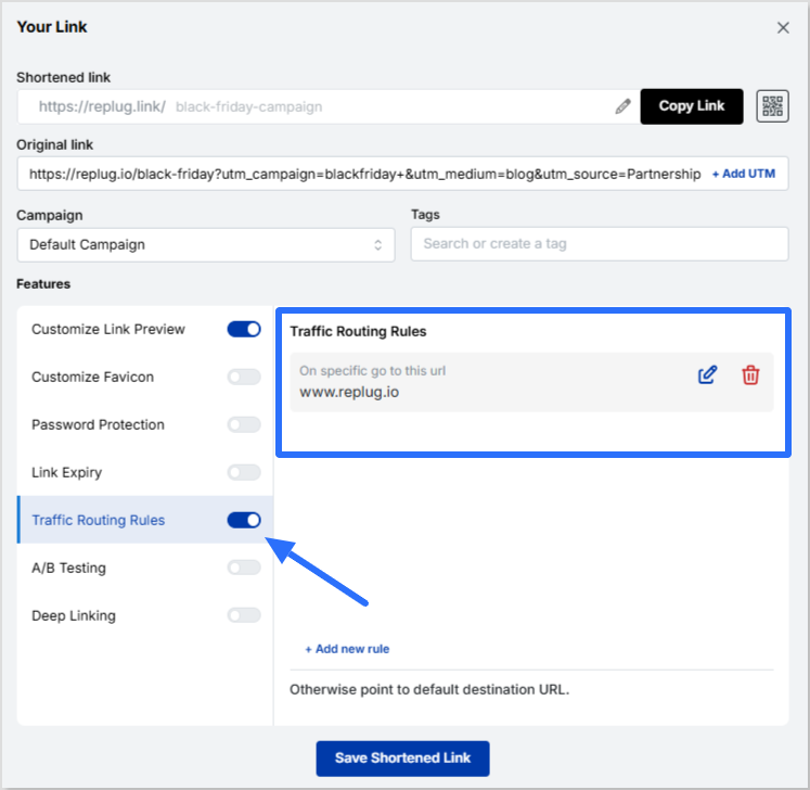 Apply traffic routing applied in Replug