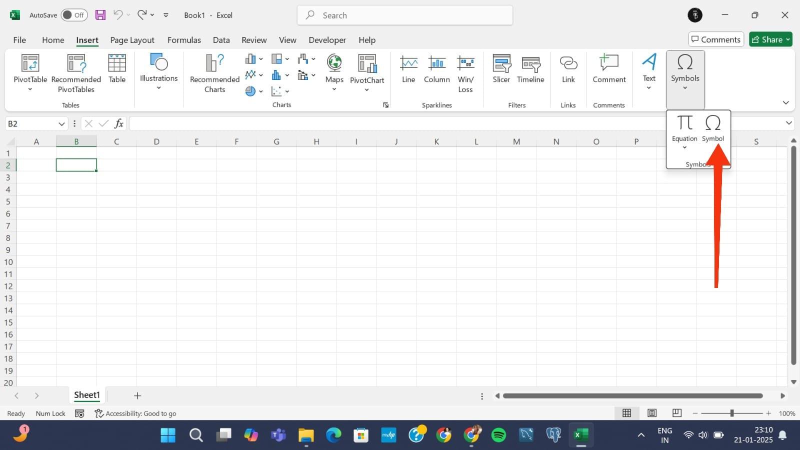 How to Insert Checkbox in Excel: select Symbols