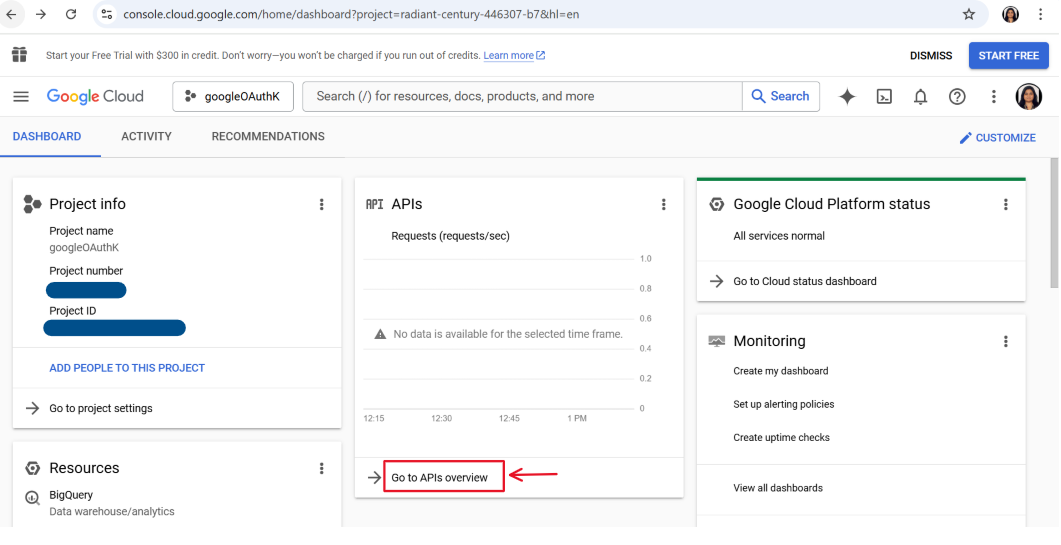 google console dashboard