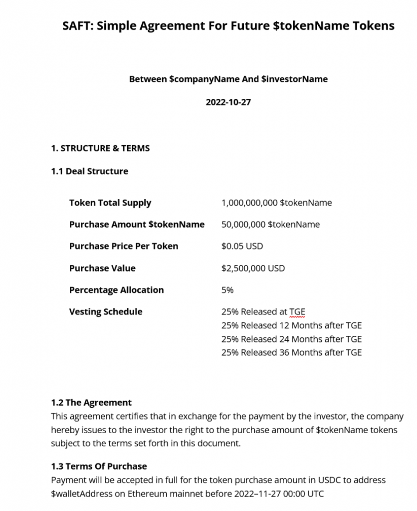 SAFT Agreement Template