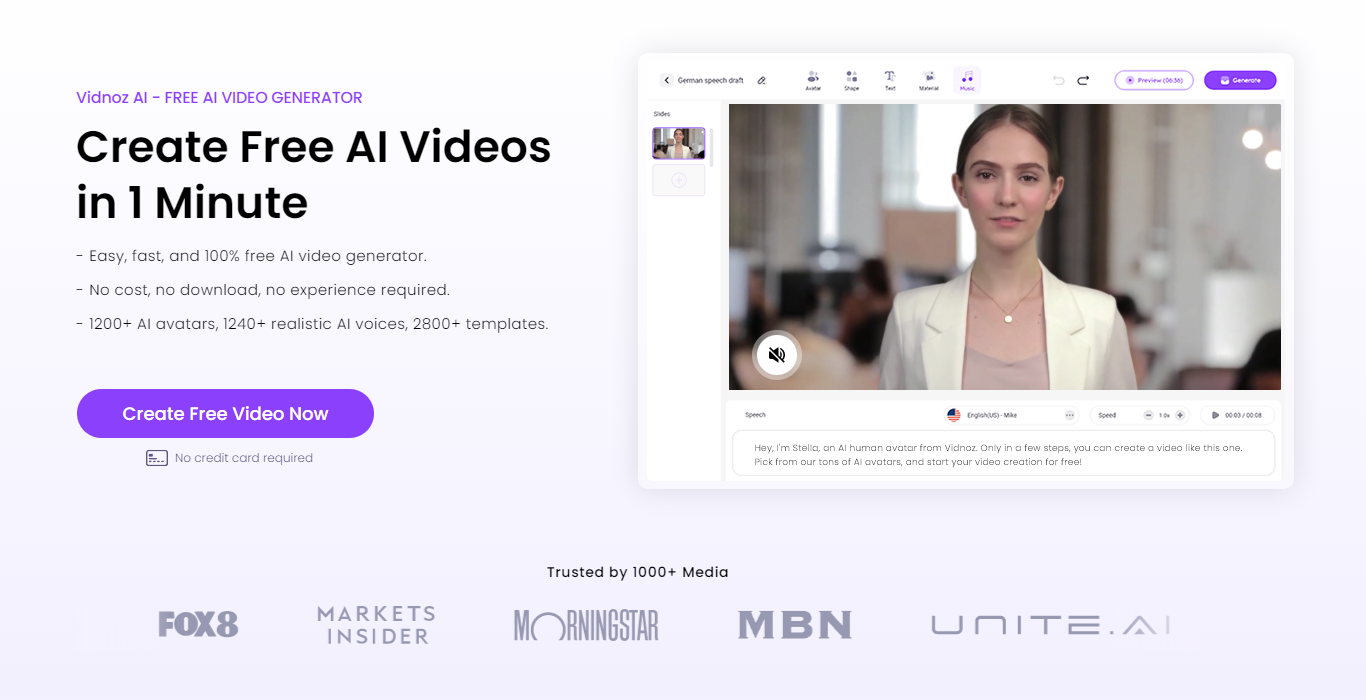 Best Free Deepfake for Video Generation: Vidnoz AI