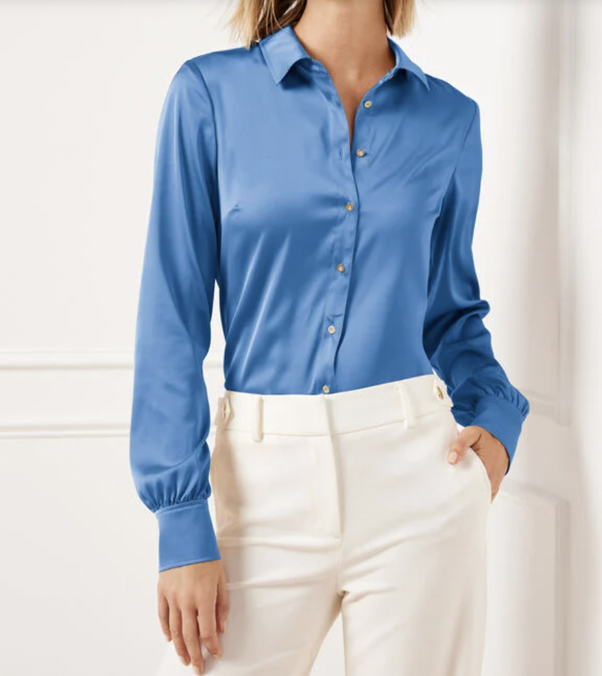 Soft Satin Charmeuse Button Front Shirt at Talbots