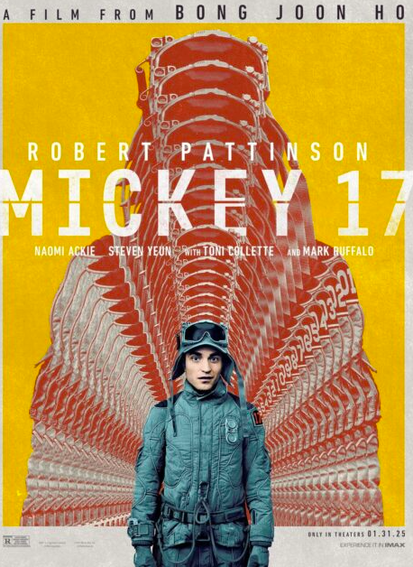 This contain a poster of the robert Pattinson Mickey 17. 