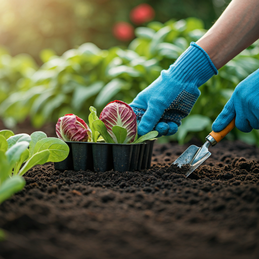 Transplanting Radicchio Seedlings into the Garden