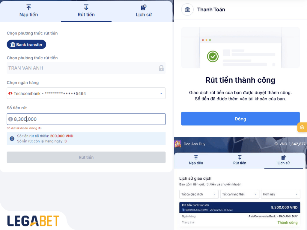 Hướng dẫn rút  tiền LegaBet trên điện thoại