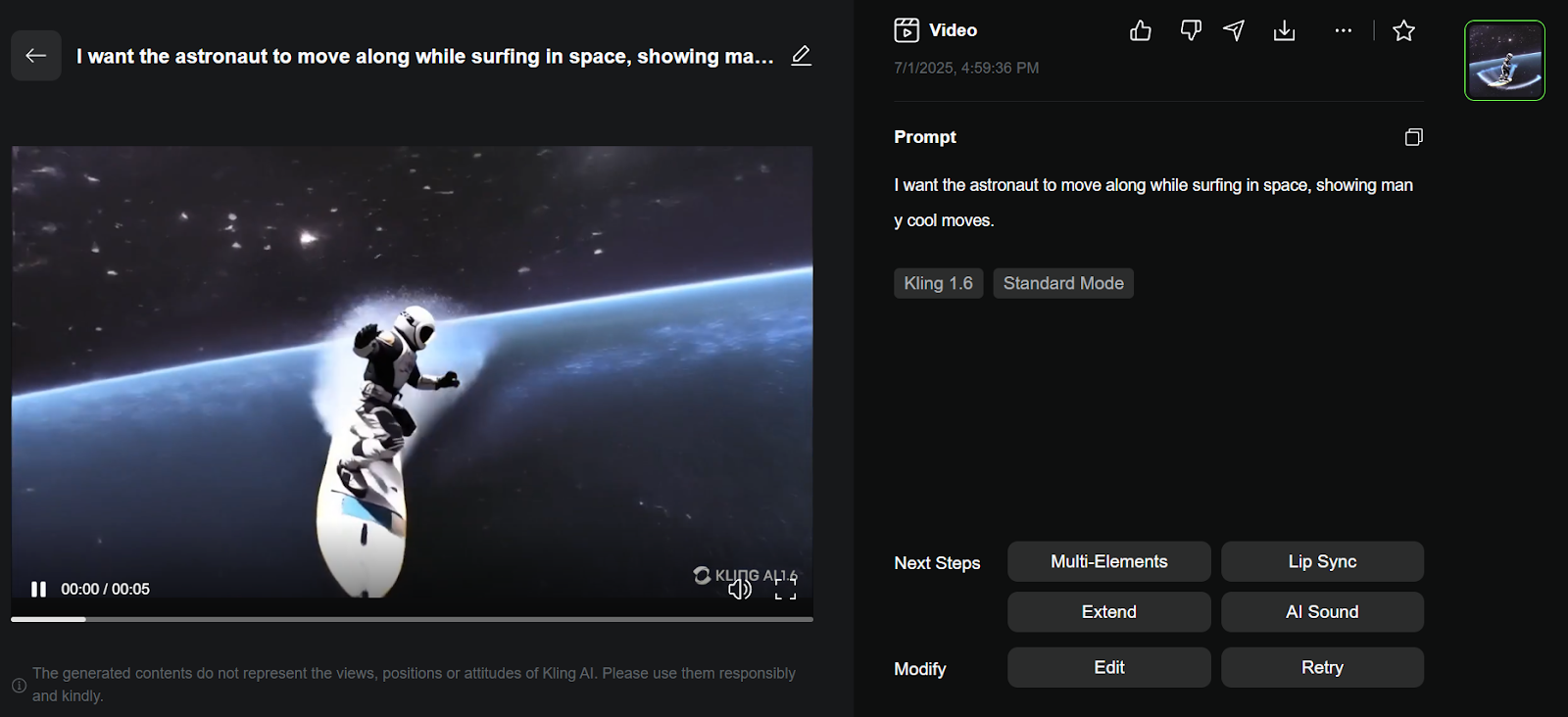 screenshot of video generated with Kling AI