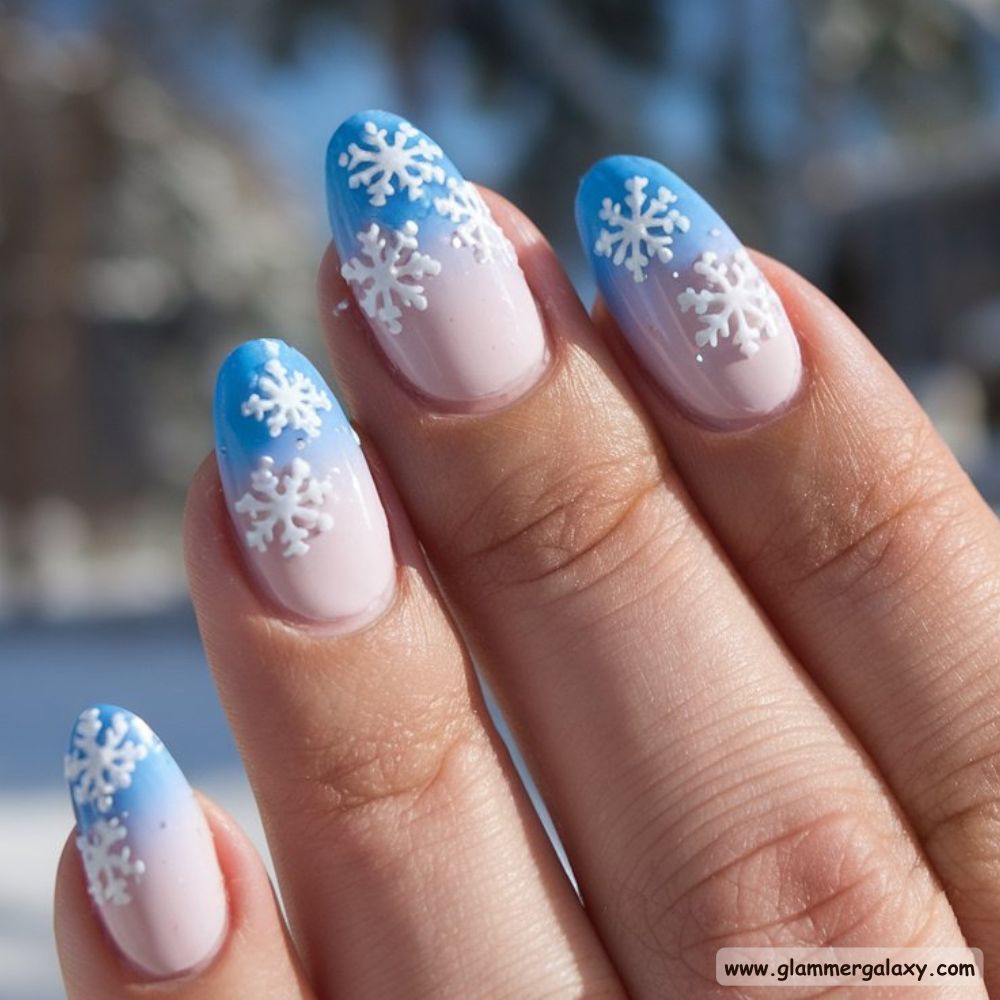 Classy Winter Nails having Playful Winter Nails in Light Blue
