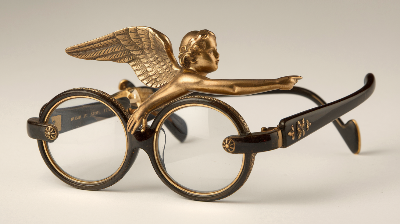Folding Victorian Lorgnette Glasses with Winged Angel Handle
