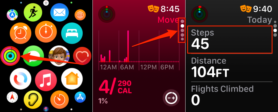 Steps to view Steps count in the Apple Watch Activity app