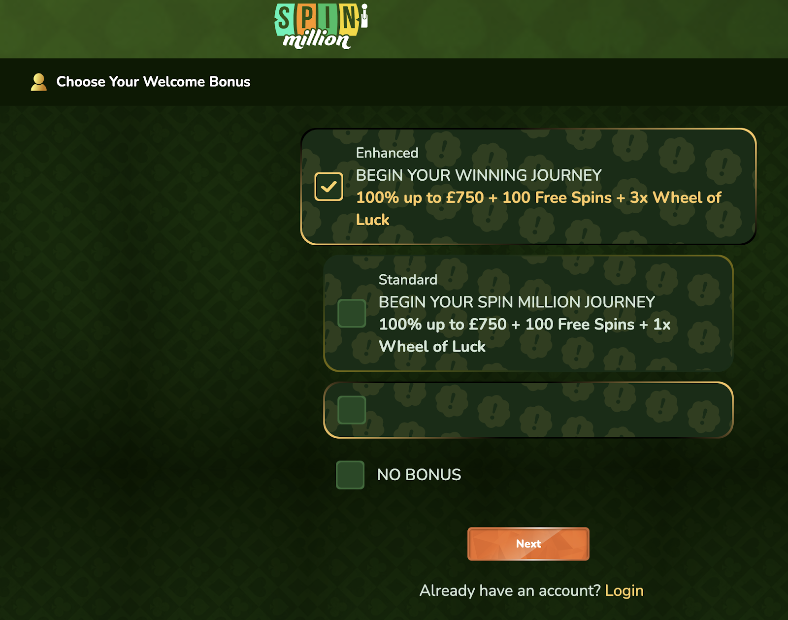SpinMillion Registration Step 1