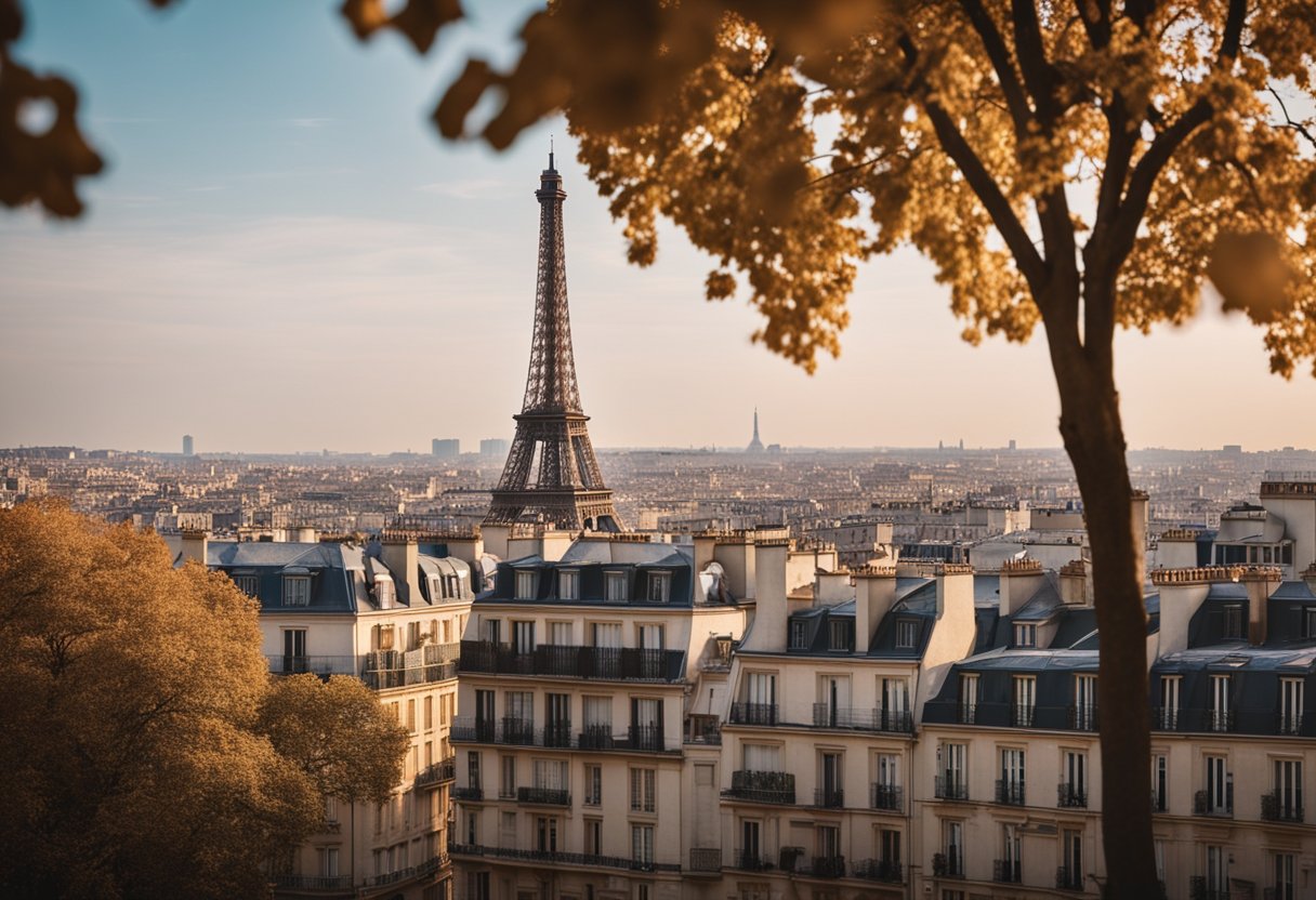 The Eiffel Tower stands tall against a picturesque Parisian skyline, with charming cobblestone streets and elegant architecture