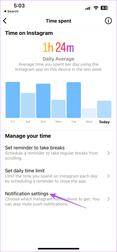 Paramètres de notifications Instagram sur iOs