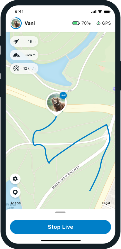 Capture d'écran des fonctionnalités de l'application GPS Tractive LIVE Tracking