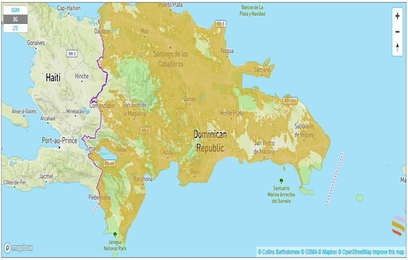 mapa de cobertura con una esim con altice