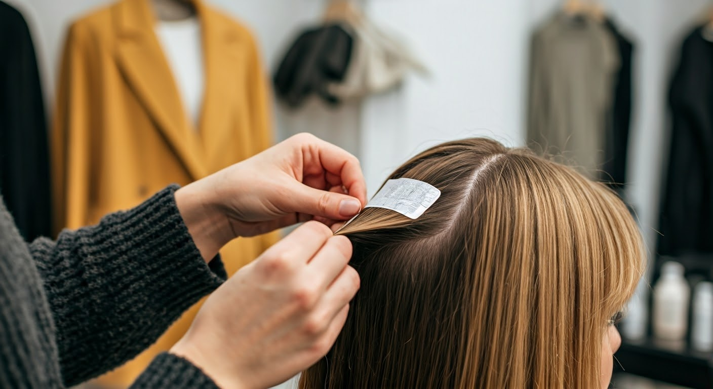 Stylist applying hair extensions