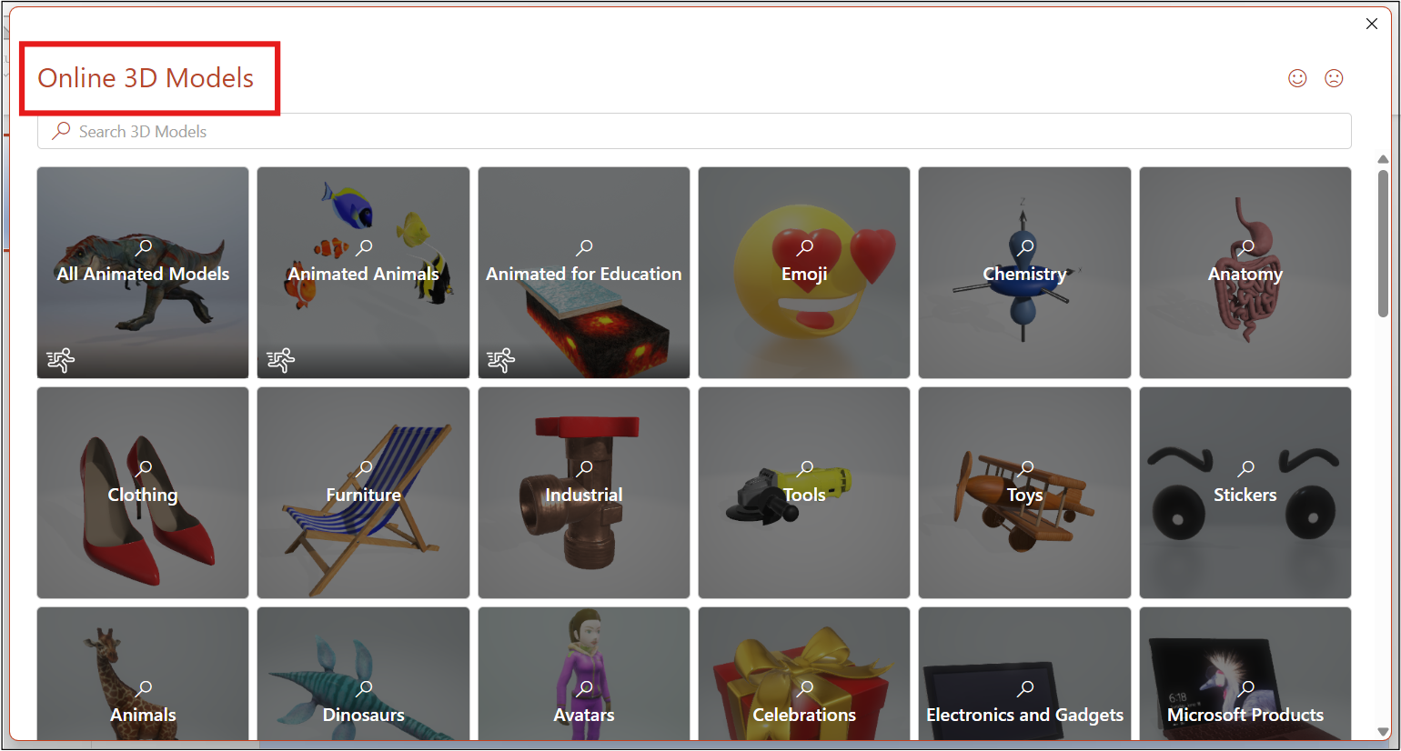 Online 3D Models Gallery in PowerPoint