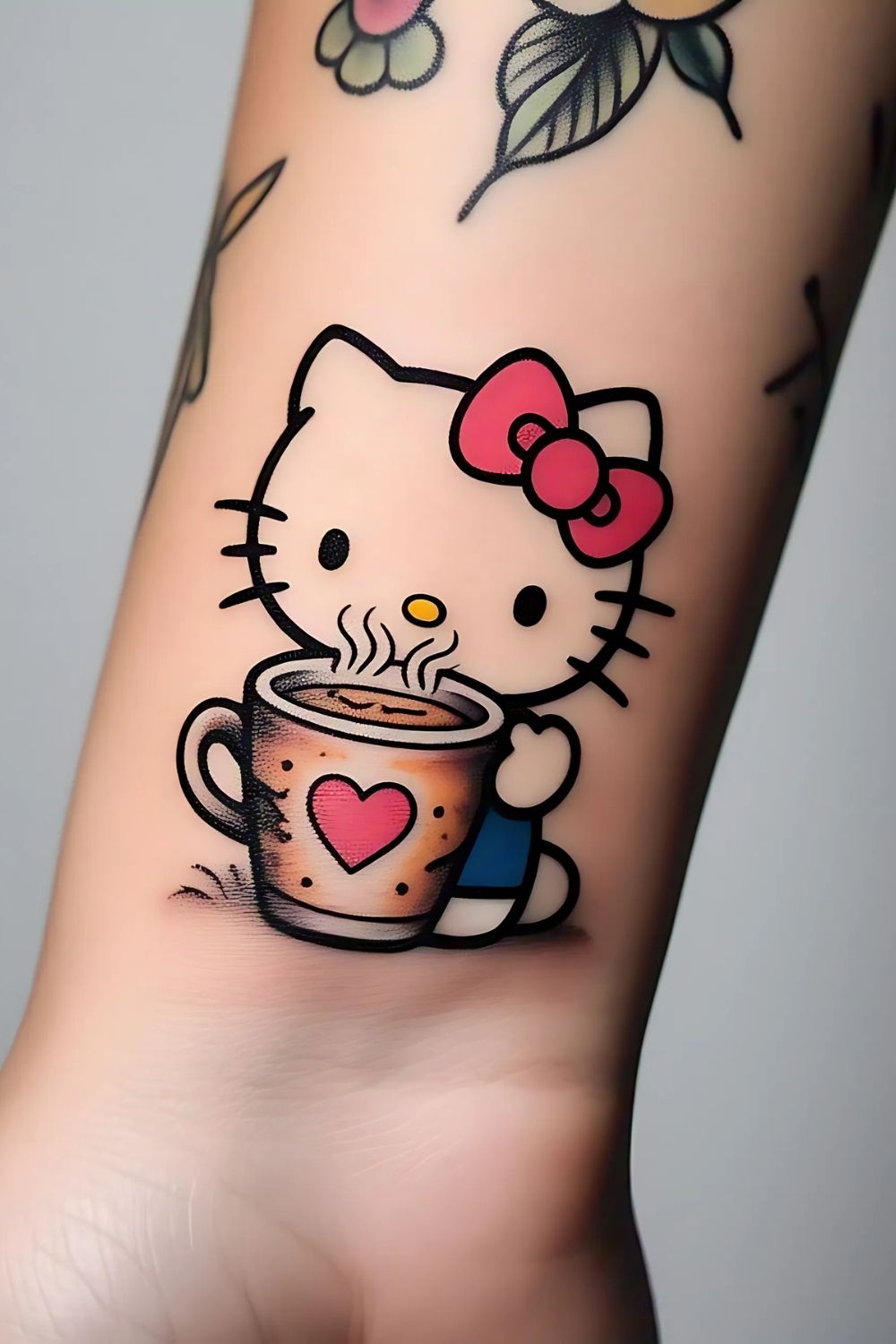 Cozy Hello Kitty with Coffee Tattoo