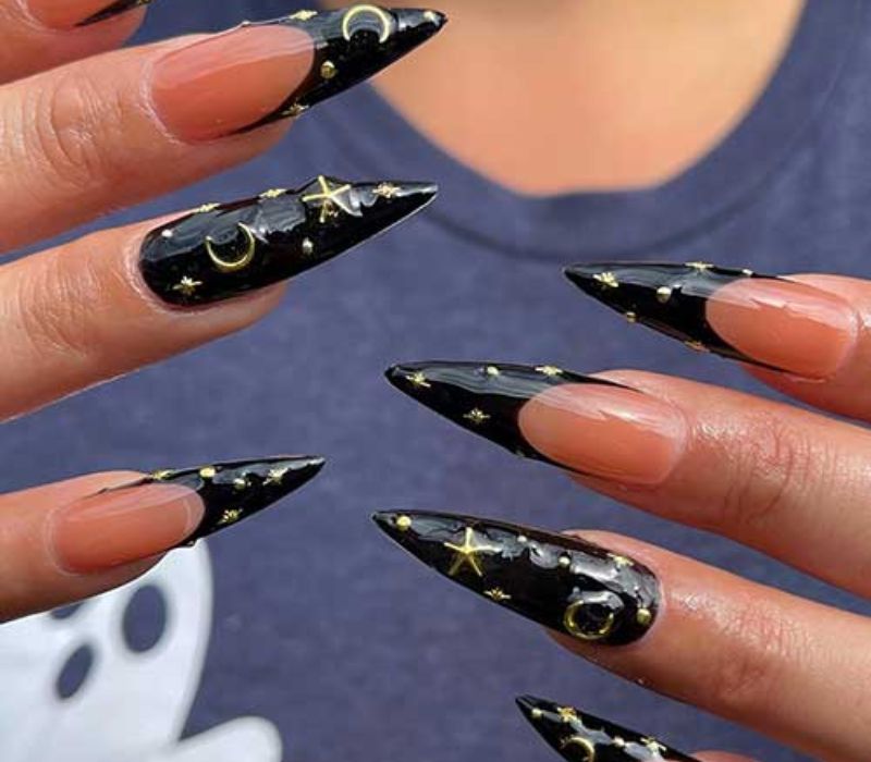 Gold Celestial Black Nails