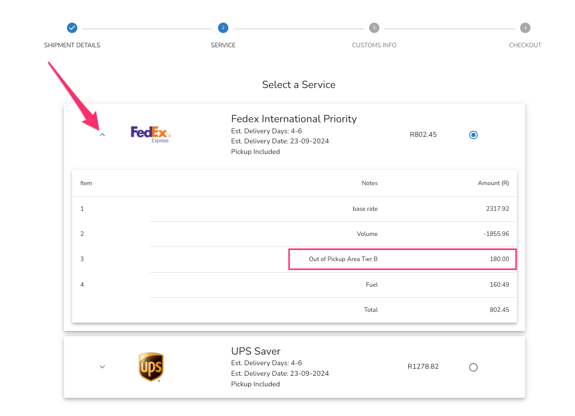 Outlying Area Pickup Surcharge