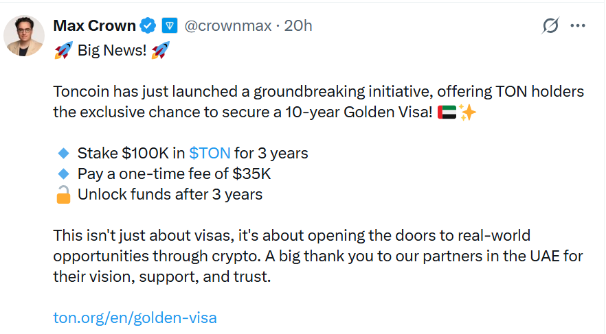 UAE authorities react to viral TON golden visa rumour