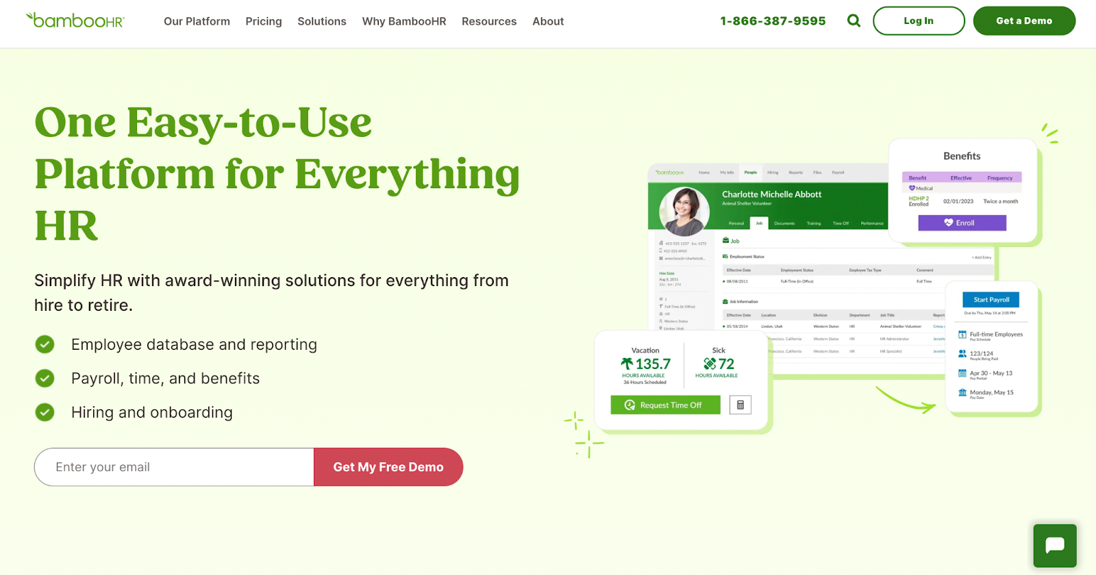 Screenshot of BambooHR home page