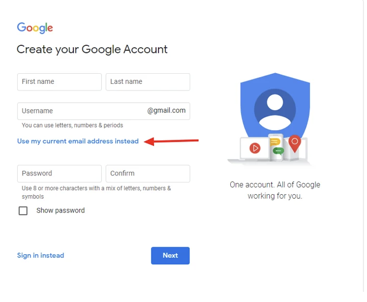 creating a gmail account for an existing email address