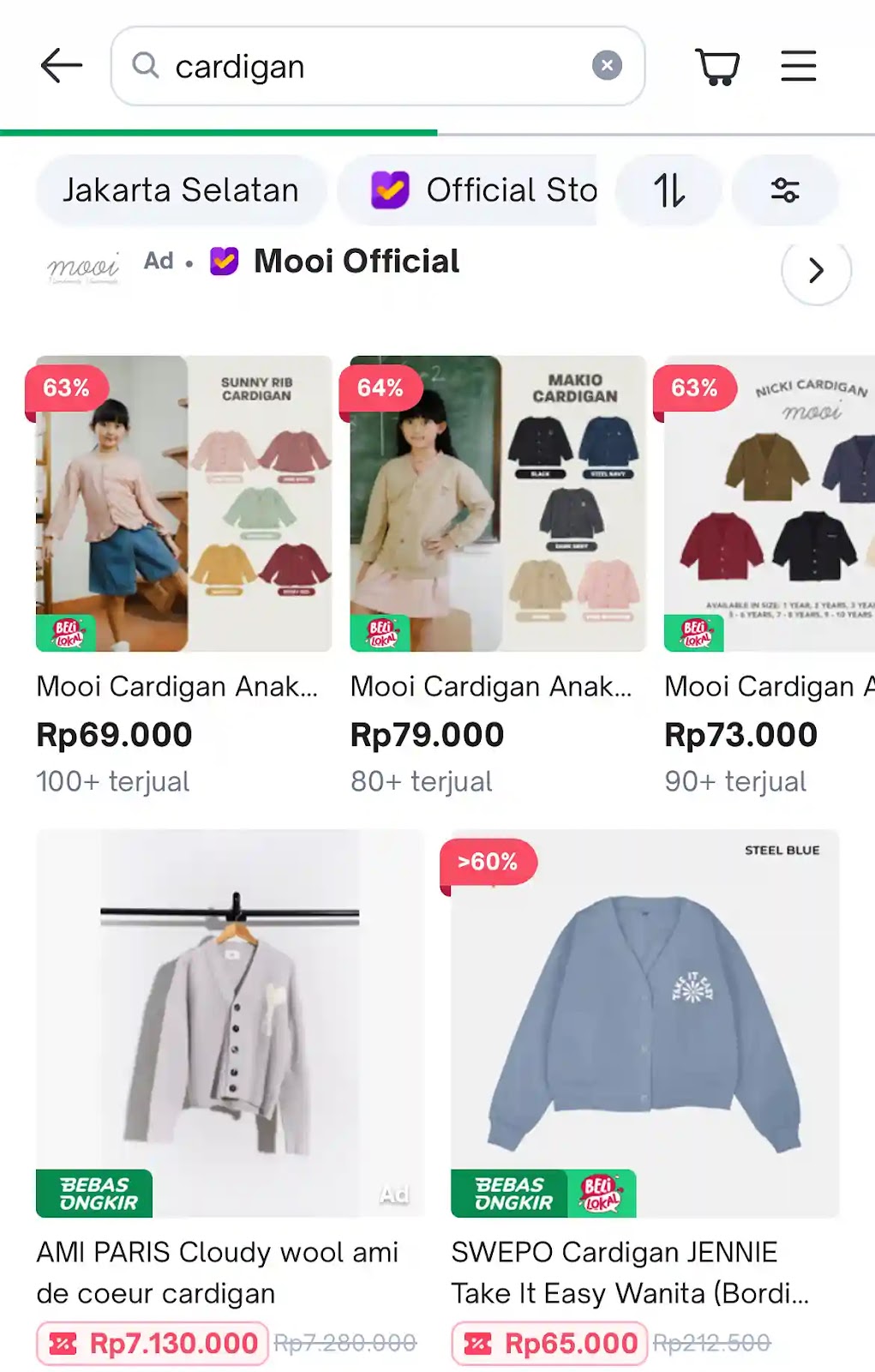 Produk yang muncul di bagian atas umumnya adalah produk dengan penjualan terbaik di Tokopedia.