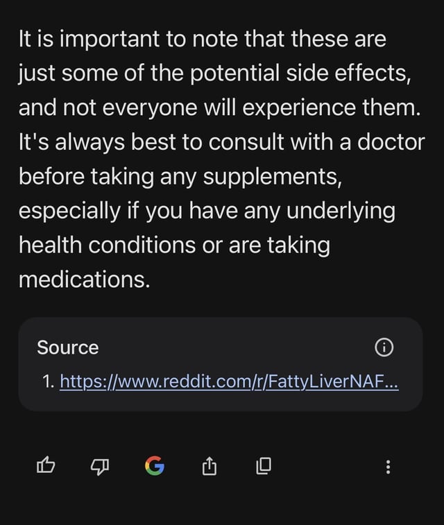 r/Bard - Gemini cites Reddit as a source of information for a question about nutritional supplements. It corrects this by citing the NIH.