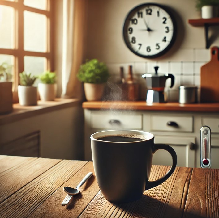 a cup of coffee on a table