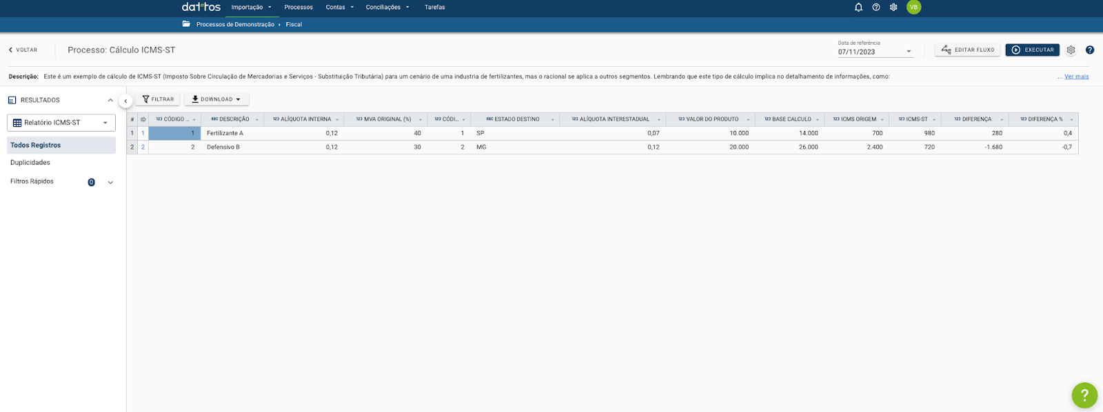 Cálculo de ICMS-ST: modelo Dattos para a realização parte 1.