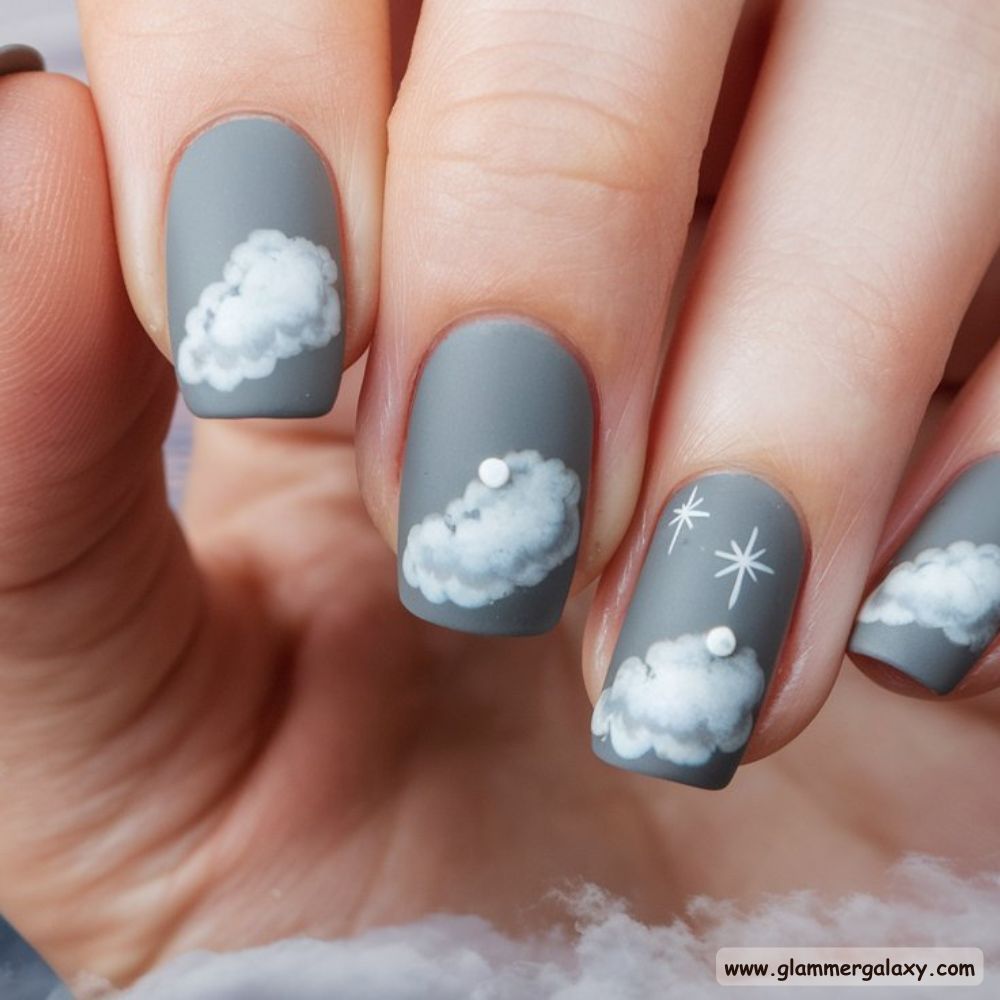 Winter Gray Nails having Dreamy Cloud Gray
