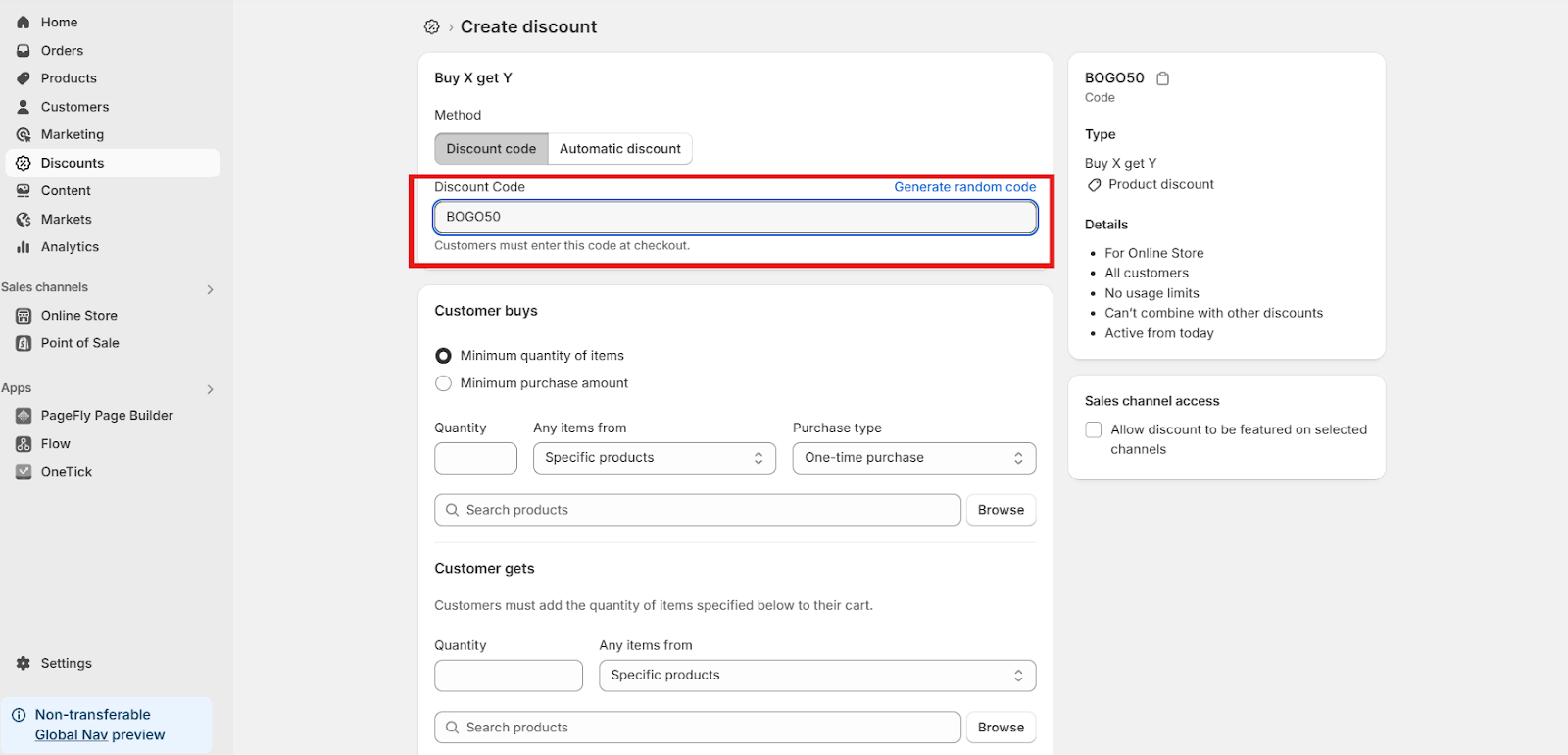 Shopify Discount code