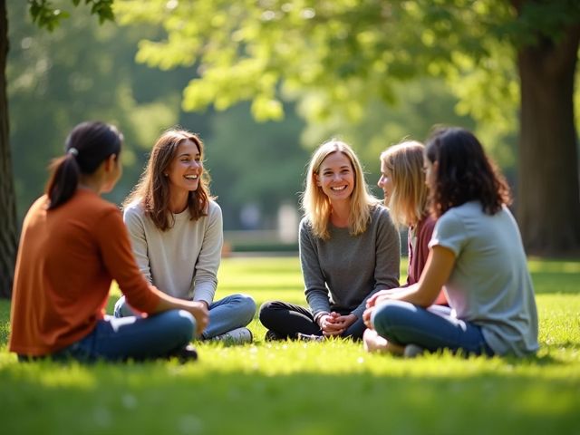 A vibrant health coaching session in a serene outdoor park, with a smiling diverse group of individuals engaged in a discussion, surrounded by lush greenery and sunlight, conveying empowerment and motivation.