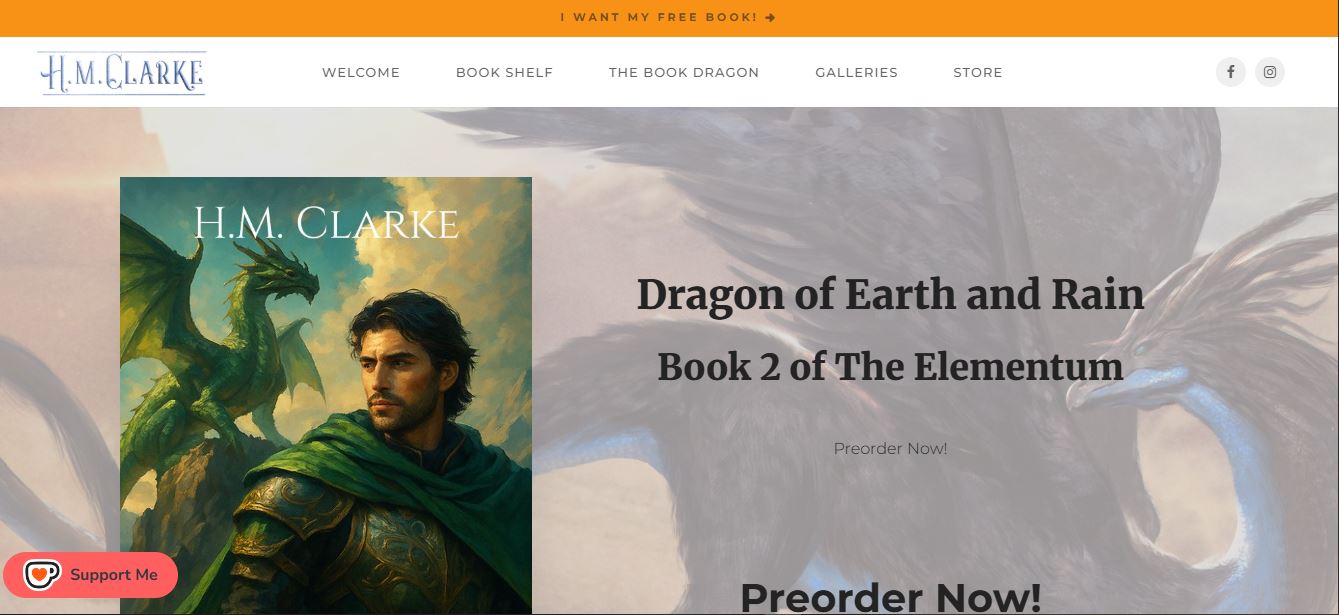 Top 10 best self-published author websites, Author website examples, Best fiction author websites, H.M. Clarke website dashboard