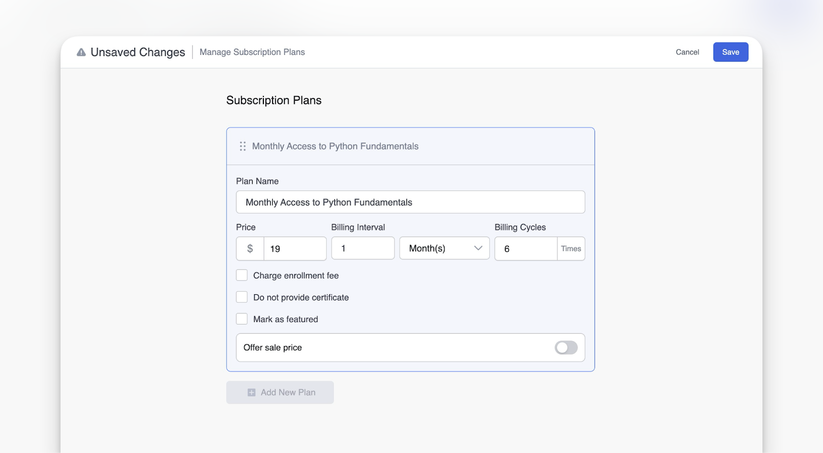 Create New Subscription Tutor LMS