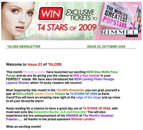 Newsletter Rimmel Londres