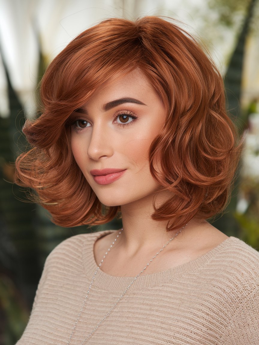 77. Side-Swept Wavy Bob with Volume