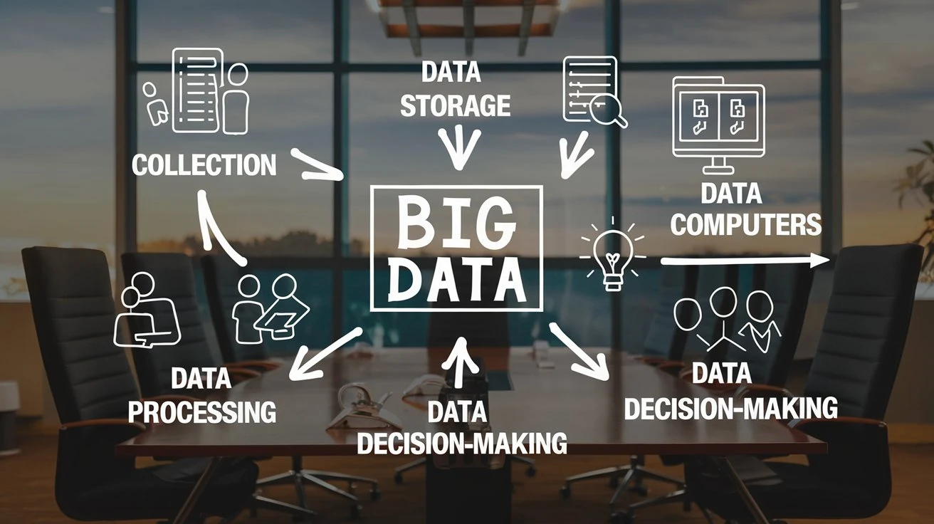 A diagram illustrating the role of big data in facilitating real-time decision-making processes in organizations.