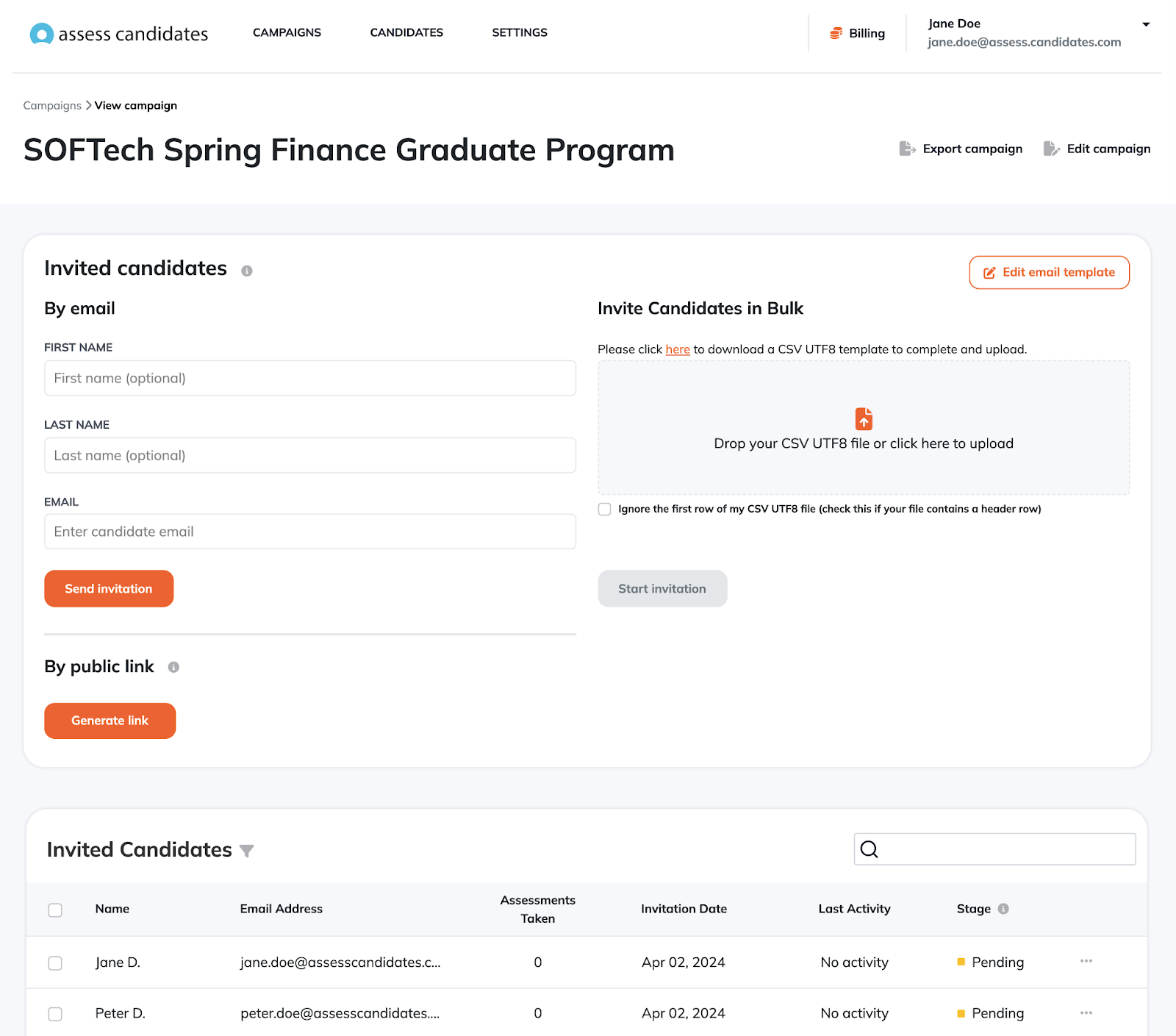 Invite Candidates to your Situational Judgment Test
