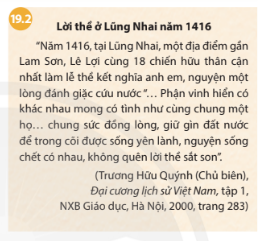 BÀI 19. KHỞI NGHĨA LAM SƠN (1418- 1427)1. Một số sự kiện tiêu biểu của cuộc khởi nghĩa Lam SơnCâu 1: Vì sao anh hùng hào kiệt khắp nơi tụ về Lam Sơn? Mục đích của họ là gì? Đọc thêm tư liệu 19.2 cho câu Giải nhanh của em.Đáp án chuẩn:- Nhà Minh thiết lập chính quyền đô hộ và đàn áp nhân dân sau khi chiếm nước ta.- Lê Lợi, hào trưởng vùng Nam Sơn, đã tích cực tích trữ lương thực và tập hợp người cùng chí hướng chờ thời cơ khởi nghĩa.Câu 2: Trình bày những khó khăn của khởi nghĩa Lam Sơn trong những năm đầu của cuộc khởi nghĩa.Đáp án chuẩn:- Nghĩa quân gặp đàn áp nặng nề từ quân Minh, phải rút quân lên Chí Linh ba lần, có khi chỉ còn khoảng 100 người.- Giữa năm 1418, quân Minh liên tục vây hãm, đẩy nghĩa quân vào tình thế nguy khốn. Lê Lai hy sinh để cứu Lê Lợi và giải vây cho cuộc khởi nghĩa.Câu 3: Khai thác tư liệu 19.3 và cho biết tại sao Nguyễn Chích đề xuất kế hoạch chuyển địa bàn hoạt động chính của nghĩa quân vào Nghệ An? Kế hoạch đó đem lại kết quả như thế nào?Đáp án chuẩn:- Nguyễn Chích đề xuất kế hoạch chuyển địa bàn hoạt động của nghĩa quân vào Nghệ An vì đây là nơi đất rộng, người đông và có nhiều tiềm năng chiến lược. - Kế hoạch này đã giúp nghĩa quân giải phóng một vùng rộng từ Thanh Hoá đến đèo Hải Vân trong vòng 10 tháng.Câu 4: Dựa vào lược đồ 19.4, 19.5 và thông tin trong bài, em hãy trình bày tóm tắt diễn biến trận Tốt Động - Chúc Động và trận Chi Lăng - Xương Giang.Đáp án chuẩn:* Diễn biến trận Tốt Động - Chúc Động:- Tháng 11/1426, Vương Thông chỉ huy viện binh tấn công vào Cao Bộ, nơi quân Lam Sơn đóng giữ.- Nghĩa quân mai phục ở Tốt Động - Chúc Động, phục kích và gây tổn thất nặng cho quân Minh.* Diễn biến trận Chi Lăng - Xương Giang:- Tháng 10/1427, Liễu Thăng và Mộc Thạnh dẫn 15 vạn quân tiến vào nước ta, hỗ trợ cho Vương Thông.- Tại Chi Lăng, quân Minh bị phục kích bởi nghĩa quân, Liễu Thăng bị đầu đội, quân Minh rút về Xương Giang và bị tiêu diệt.2. Nguyên nhân thắng lợi và ý nghĩa lịch sửCâu 1: - Giải thích nguyên nhân chính dẫn đến thắng lợi của cuộc khởi nghĩa Lam Sơn.- Hãy trình bày ý nghĩa lịch sử của cuộc khởi nghĩa Lam Sơn.Đáp án chuẩn:Nguyên nhân:- Tinh thần yêu nước và đoàn kết của cả dân tộc.- Lãnh đạo khởi nghĩa đã đề ra đường lối chiến lược, chiến thuật đúng đắn như dựa vào dân, phát triển cuộc khởi nghĩa thành chiến tranh giải phóng dân tộc.Ý nghĩa:- Lật đổ ách thống trị tàn bạo của nhà Minh.- Mở ra thời kỳ phát triển mới của Đại Việt.LUYỆN TẬP- VẬN DỤNG