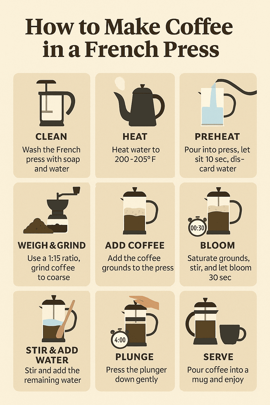 How to Make Coffee in a French Press: The In-Depth Guide (Infographics)