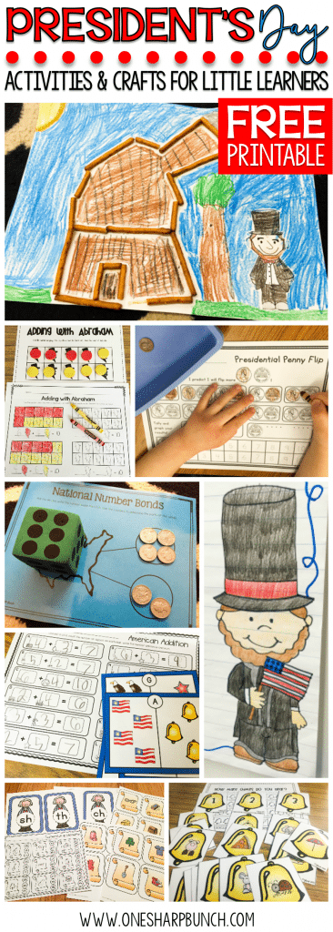 Here’s a great collection of President’s Day activities for kids, including President’s Day crafts, Abraham Lincoln activities, ideas for patriotic math and literacy centers, and FREE George Washington printables!