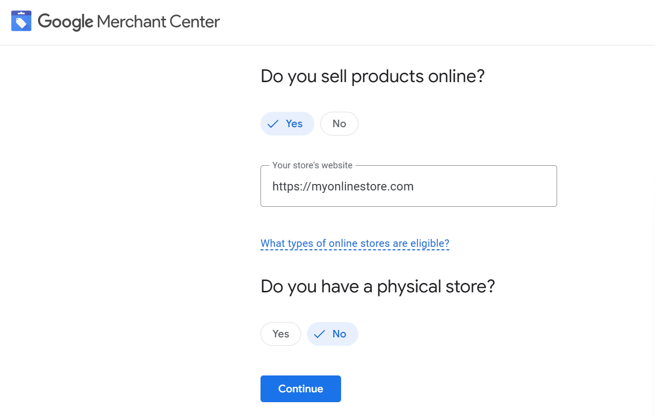 คําถามการสมัครใช้งาน Google Merchant Center