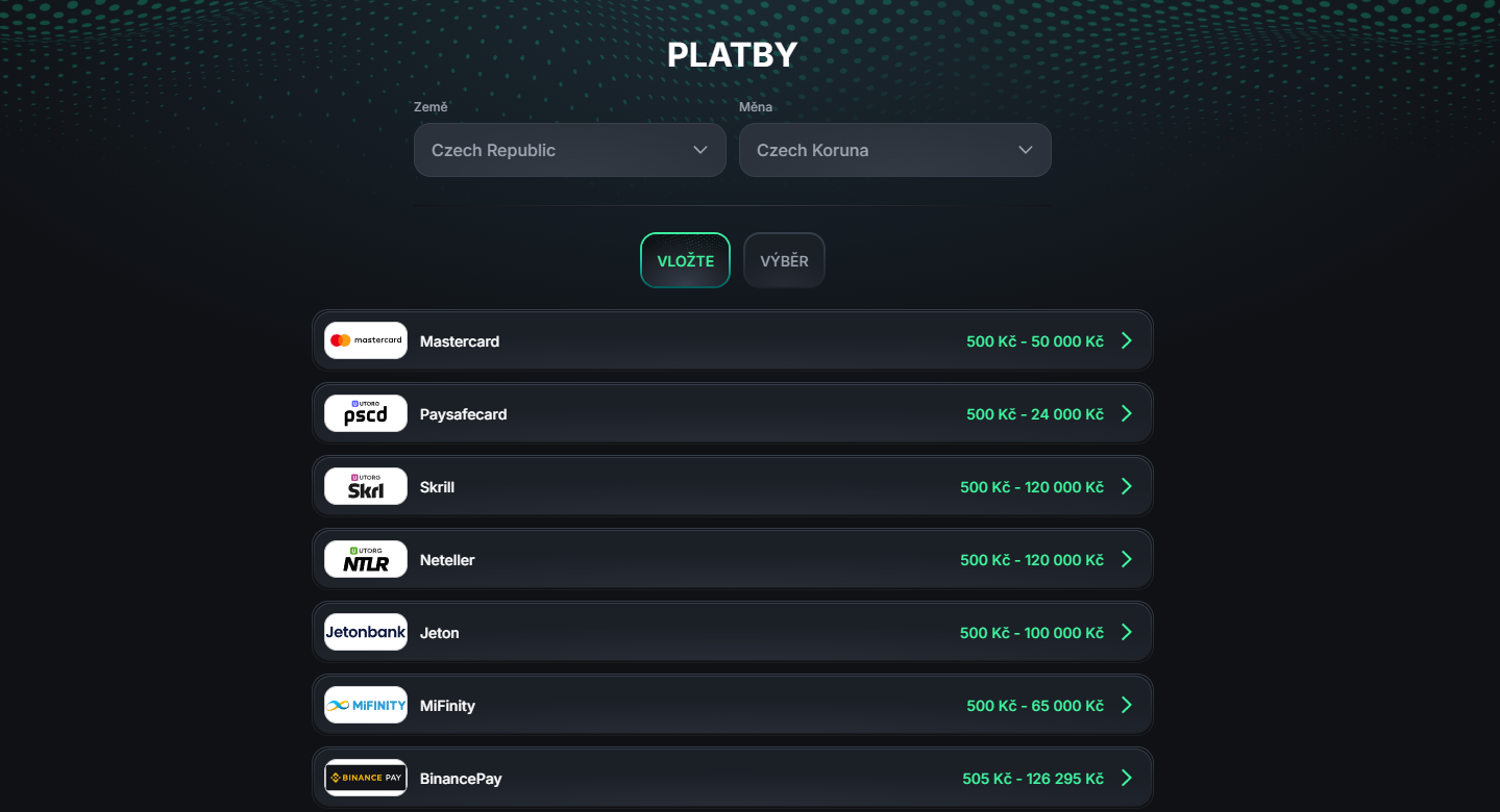 Kinbet: Platební metody